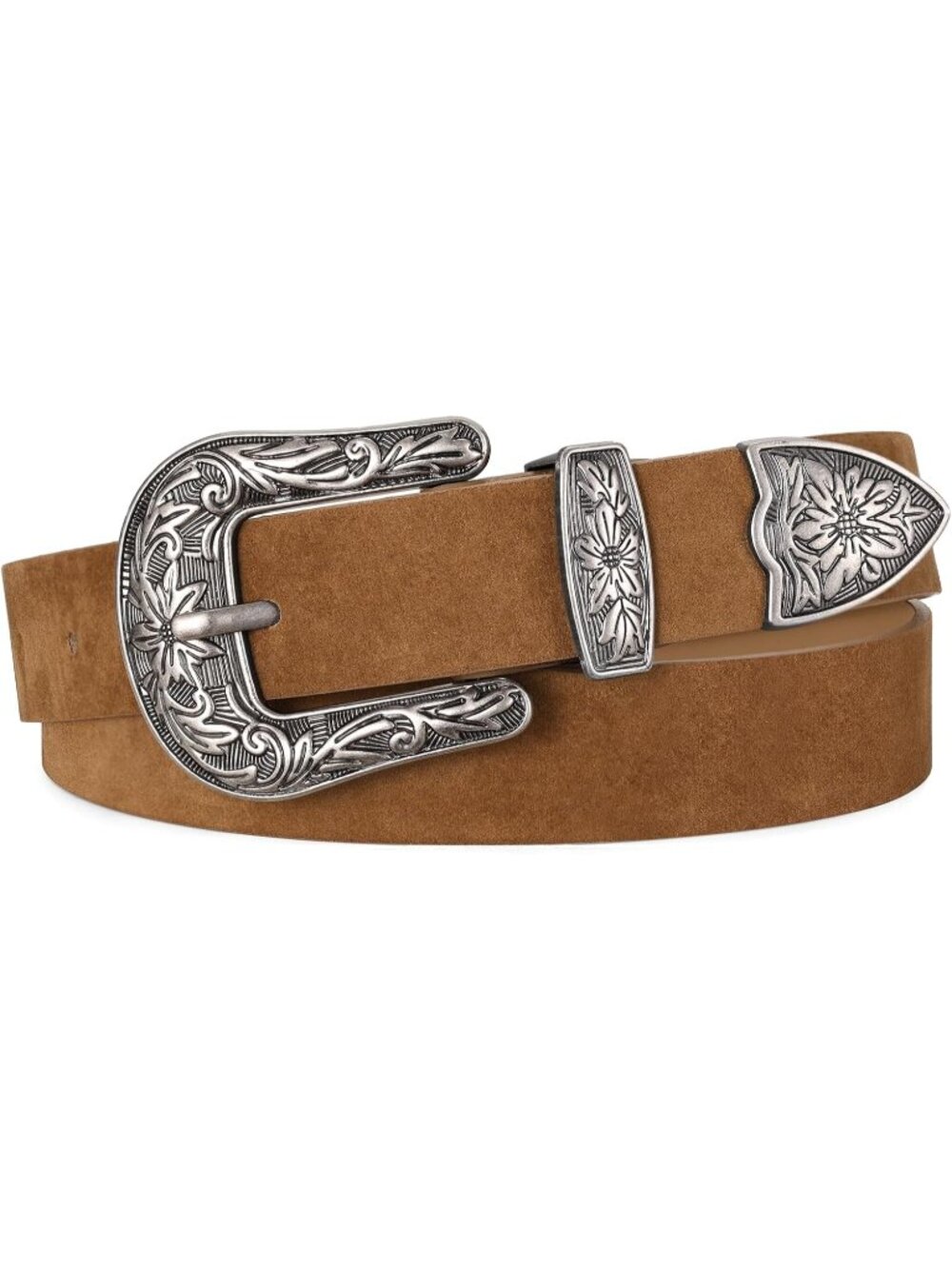 Women's Brown(suede) Leather Waist Belt Vintage Western Design Silver Buckle